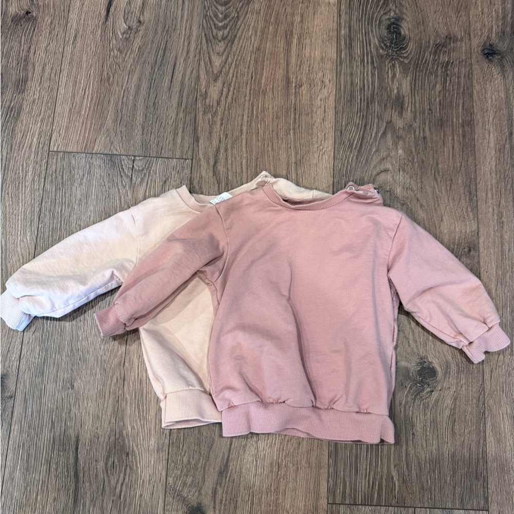 2 Pack - H&M Toddler Pink Mauve and Cream Blush Crew Neck Sweatshirts 9m